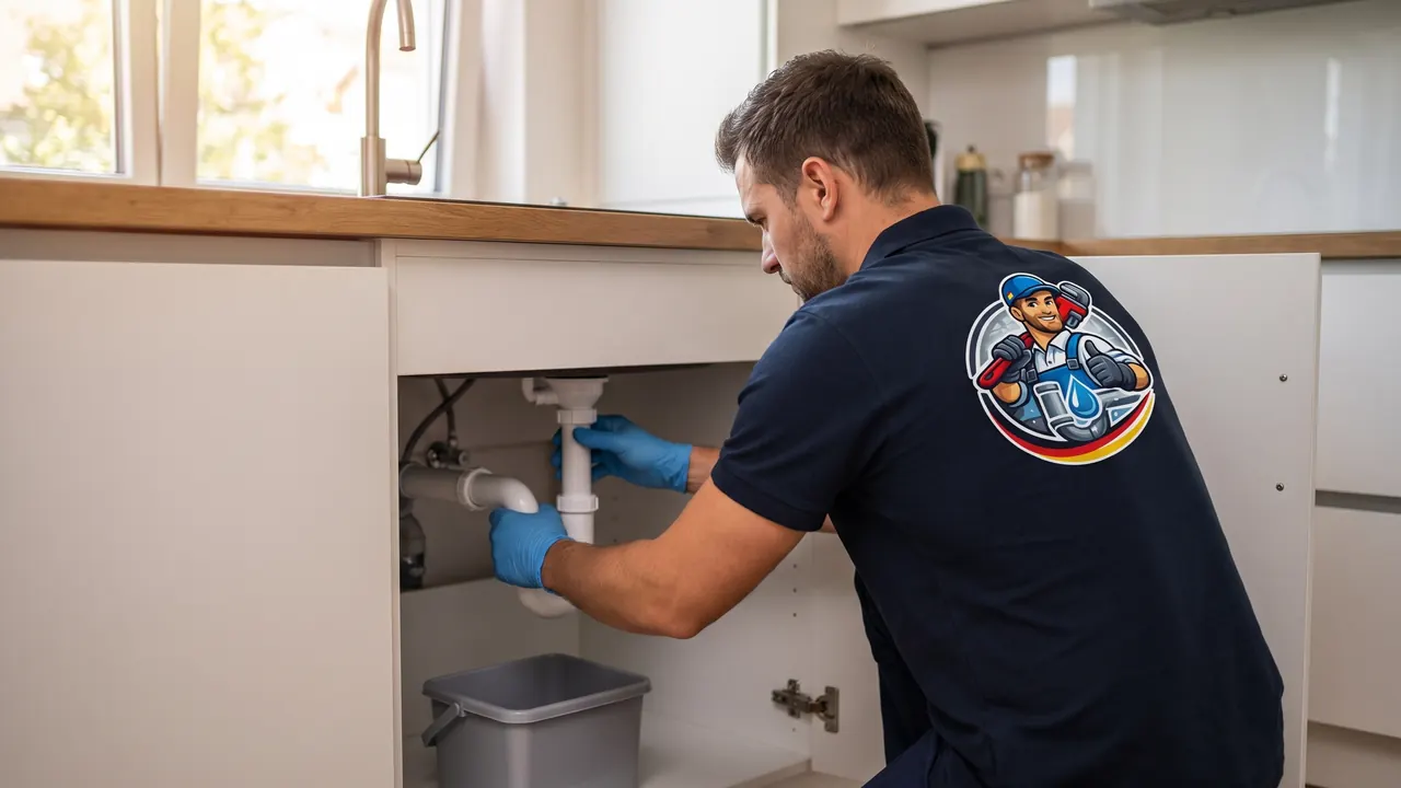 Abflussreinigung in Küche und Bad – Techniker am Siphon